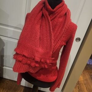 Moda International Vibrant Red Cowl Neck Sweater W/matching Shawl Scarf